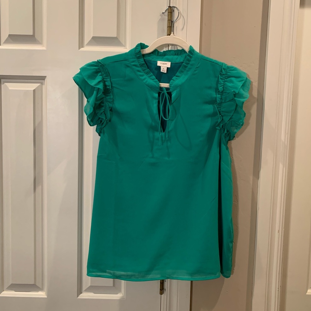 J. Crew Ruffled Cap Sleeve Blouse Size L